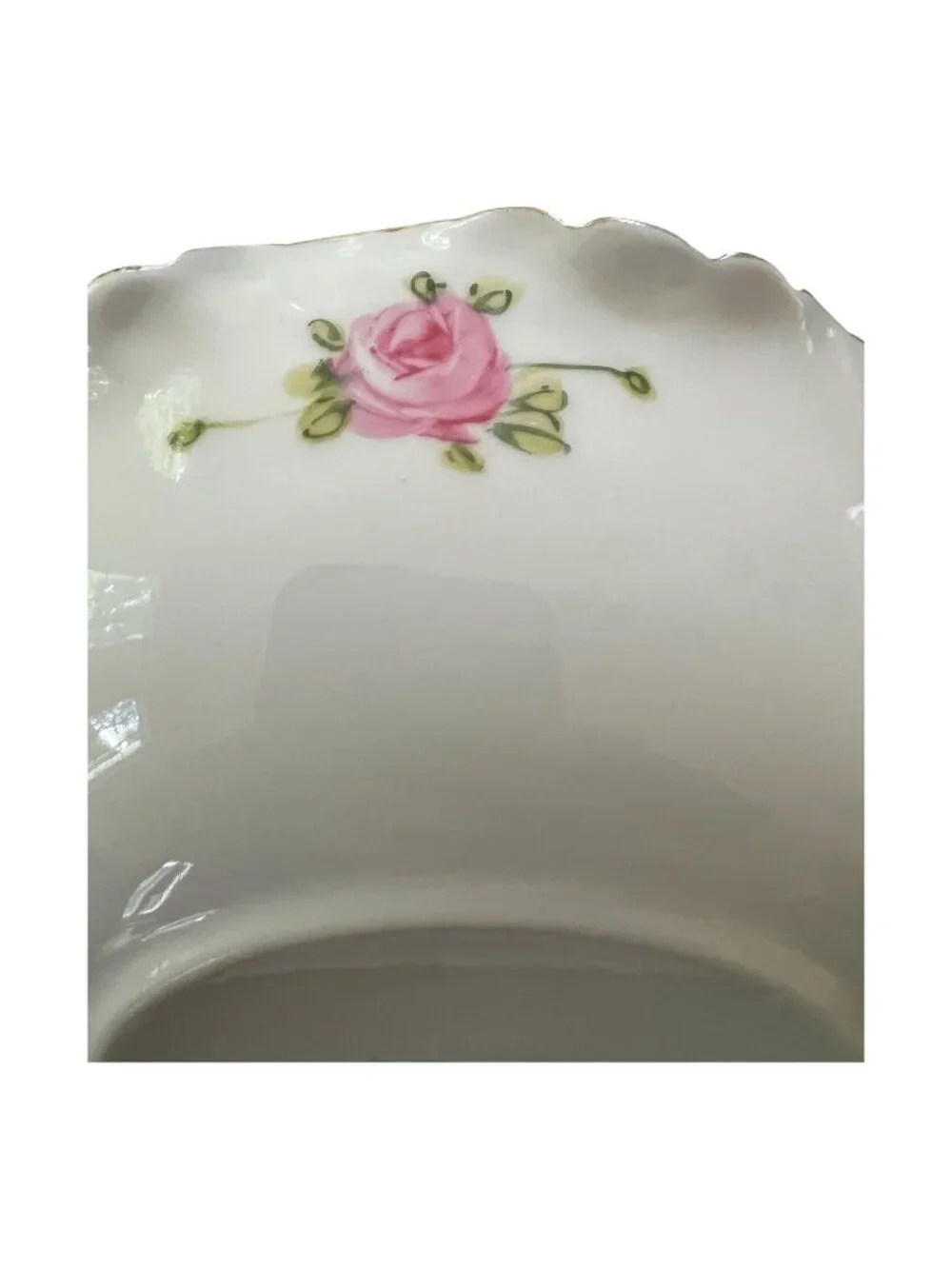 Antique Nippon Hand-Painted Gilded Rose Dish, Blue Maple Leaf Mark (1891–1911),